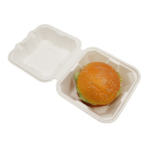 Embalagem de alimentos biodegradáveis ​​para viagem com garra de 6 polegadas 6x6 bagaço hambúrguer caixa de hambúrguer